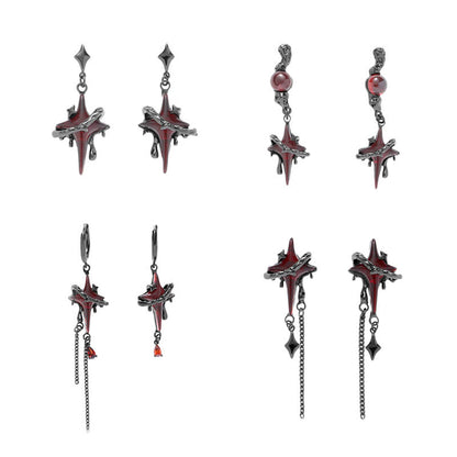 Gothic Thorns Four-pointed Star Alloy Stud Earrings