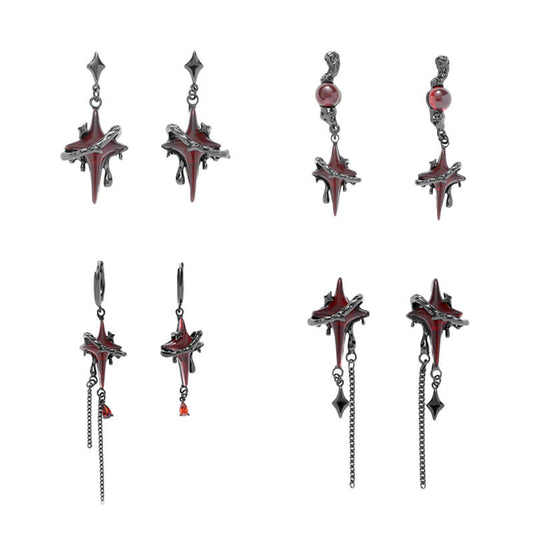 Gothic Thorns Four-pointed Star Alloy Stud Earrings