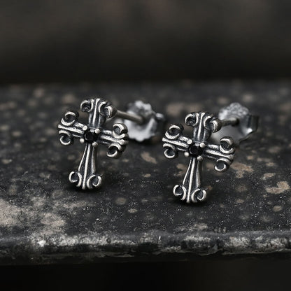 Gothic Victorian Cross Sterling Silver Stud Earrings