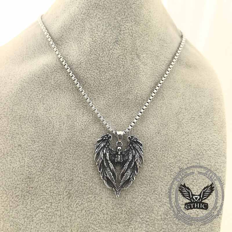 Gothic Wings Skull Stainless Steel Viking Pendant