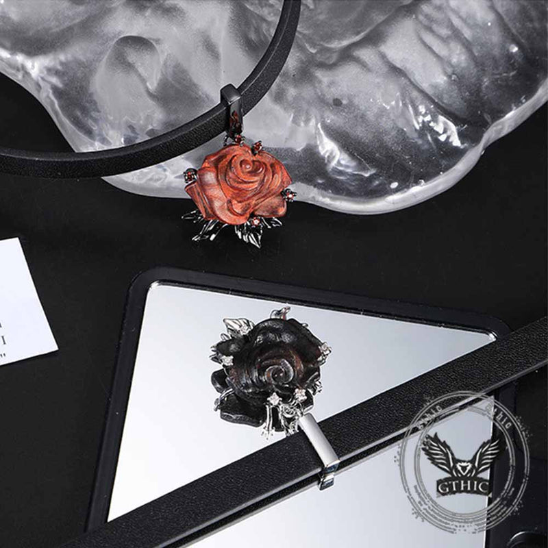 Gothic Wooden Rose Flower Design Alloy Choker Necklace