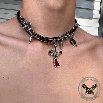 Gothic Y2k Cross Coffin Pu Leather Alloy Choker