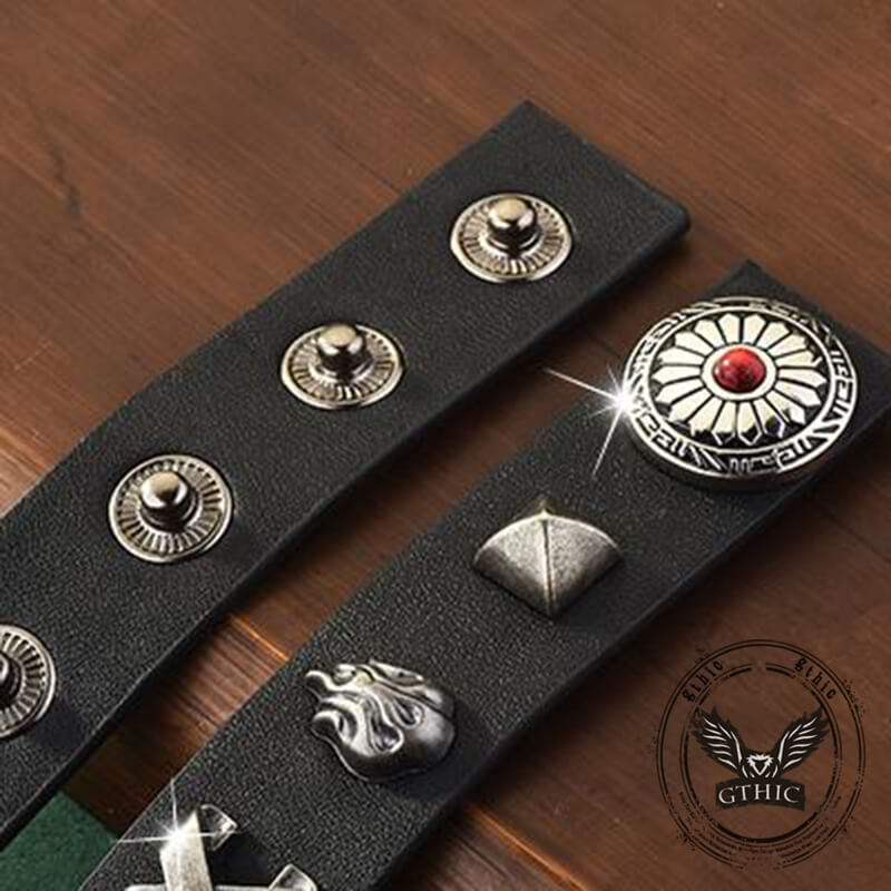Gothic Y2k Gem Eye Skull Rivet Leather Choker Necklace