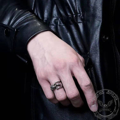 Gothic Yoga Skull Sterling Silver Adjustable Ring
