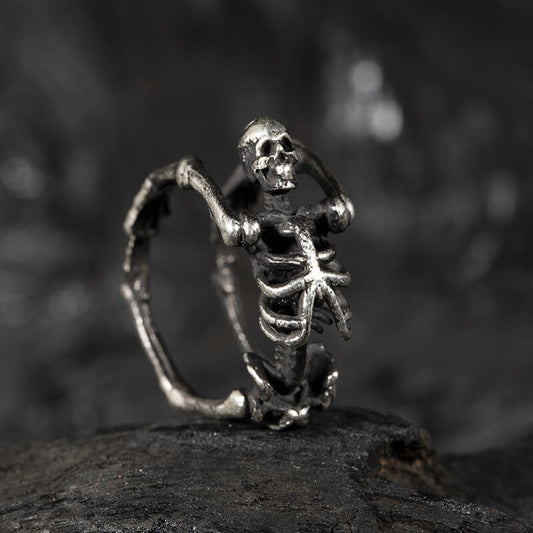 Gothic Yoga Skull Sterling Silver Adjustable Ring