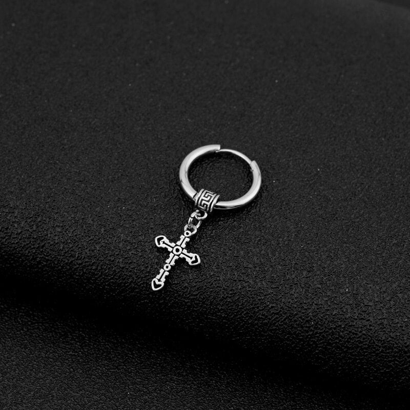 Great Wall Pattern Cross Stainless Steel Hoop Earrings