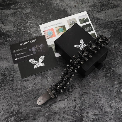 Woven Leather Stainless Steel Skull Bracelet