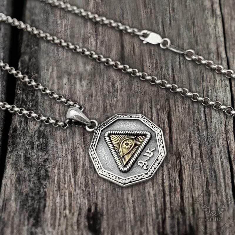 Eye of Providence Sterling Silver Sun God Pendant