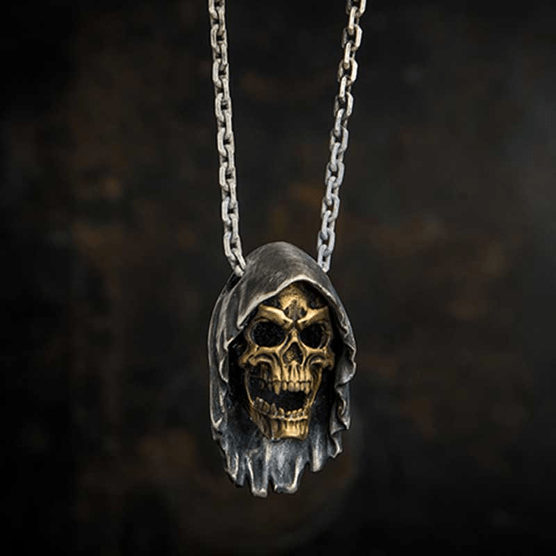 Grim Reaper Sterling Silver Skull Pendant