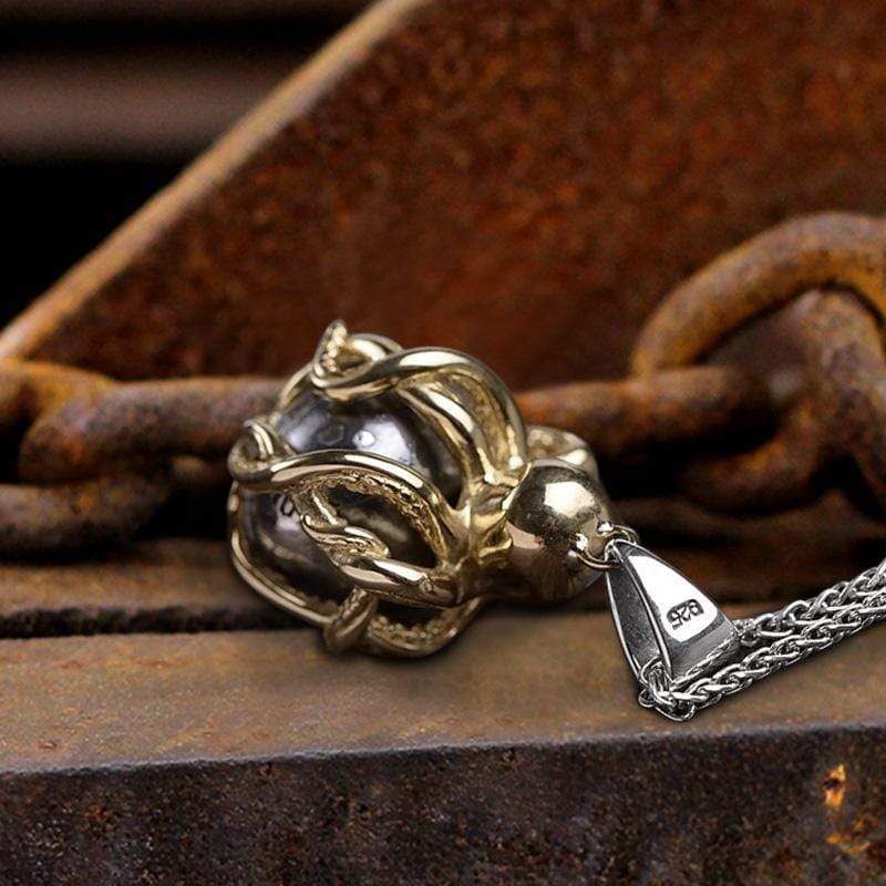 Brass Octopus Sterling Silver Skull Pendant