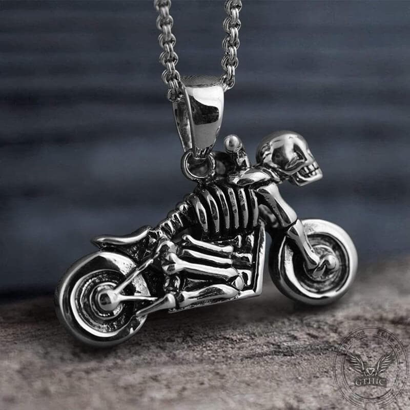 Motorcycle Sterling Silver Skull Pendant