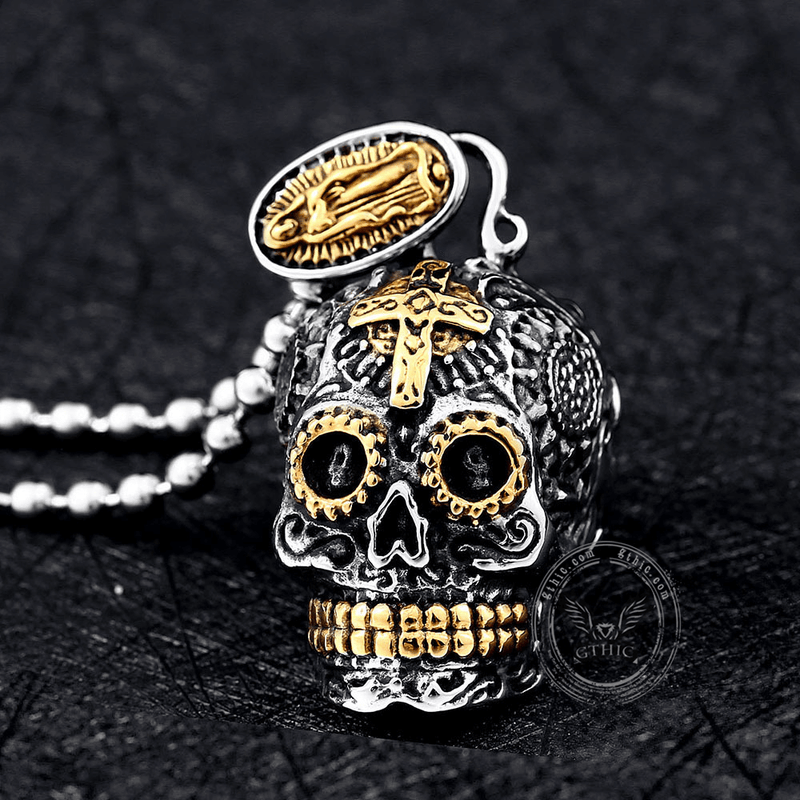 Cross Sugar Skull Pendant