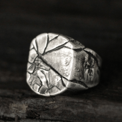 Cracked Stone Texture Sterling Silver Brass Ring