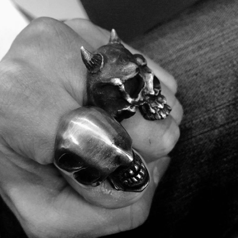No Face Man Brass Skull Ring