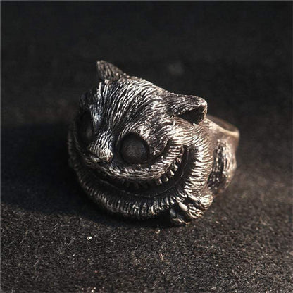 Smiling Cat Sterling Silver Brass Ring