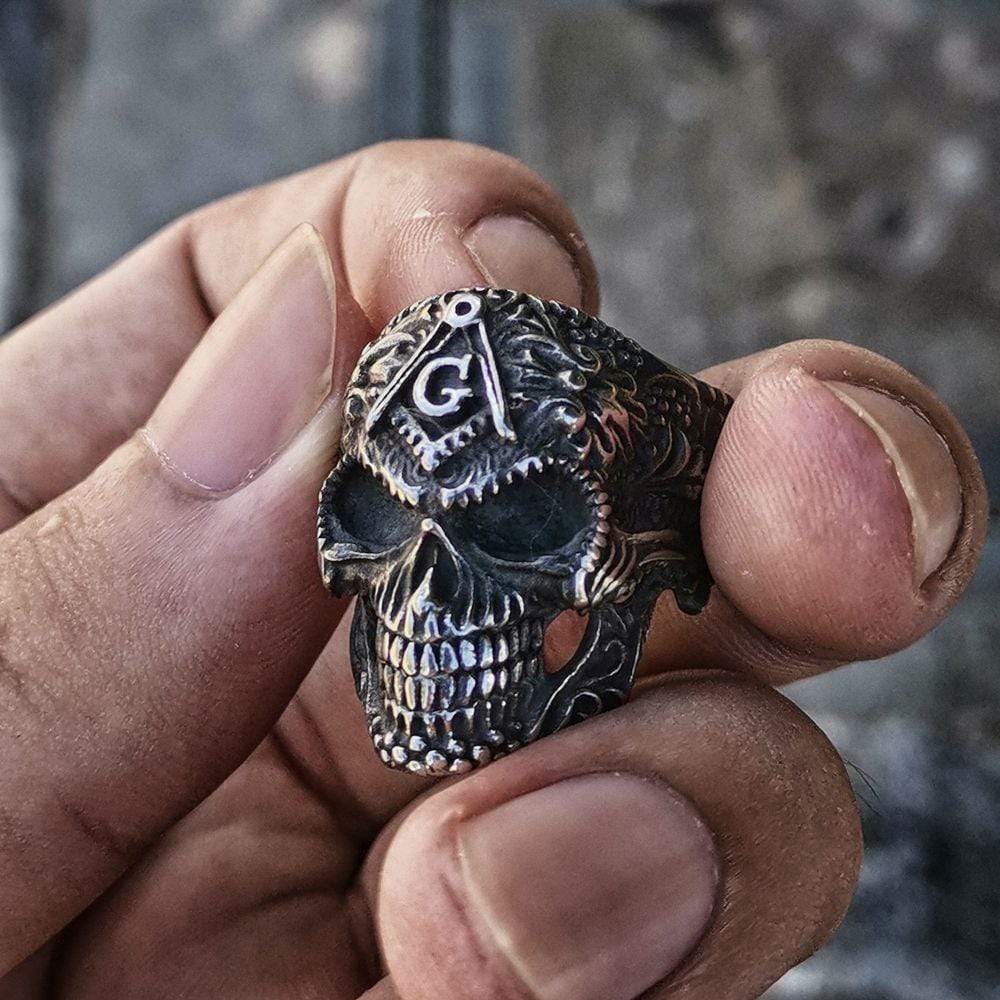 Heavy Metal Sterling Silver Masonic Skull Ring