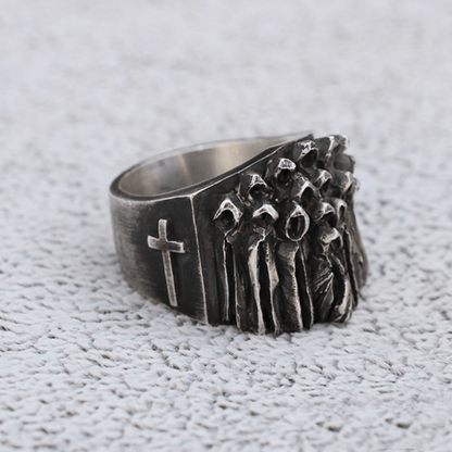 Ruin Cross Brass Sterling Silver Skull Ring