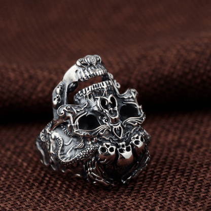 Double Dragon Sterling Silver Skull Ring