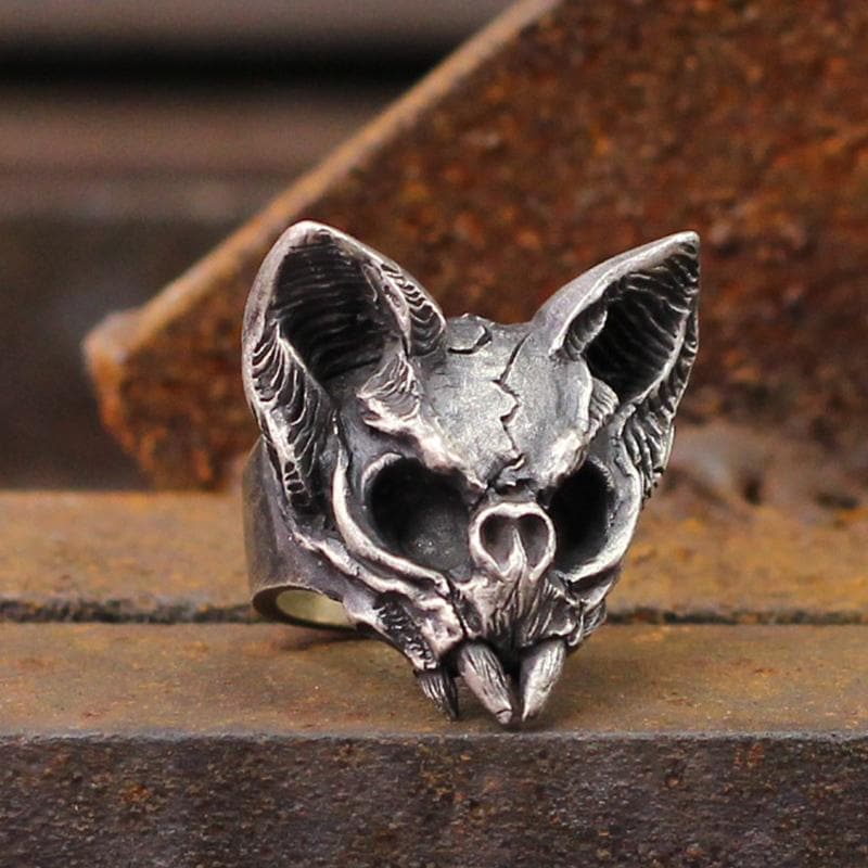 Gothic Cat Brass Skull Ring