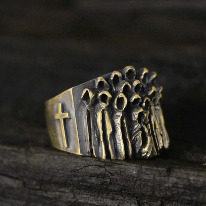 Ruin Cross Brass Sterling Silver Skull Ring