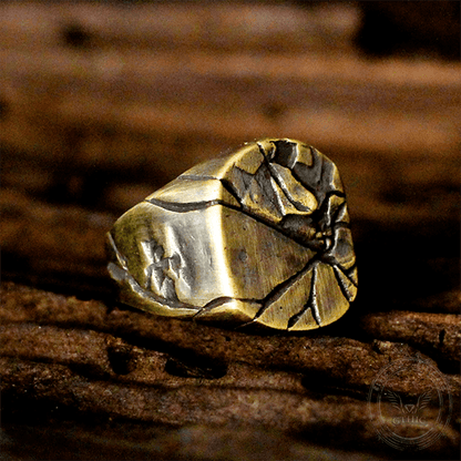 Cracked Stone Texture Sterling Silver Brass Ring
