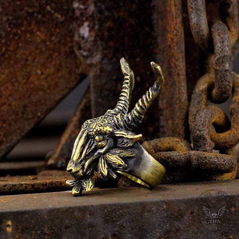 Evil Satan Ram Head Brass Animal Ring