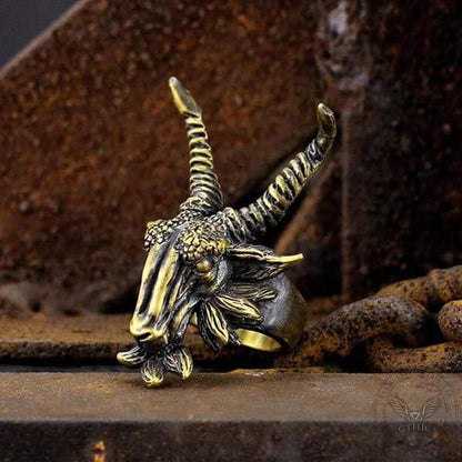 Evil Satan Ram Head Brass Animal Ring