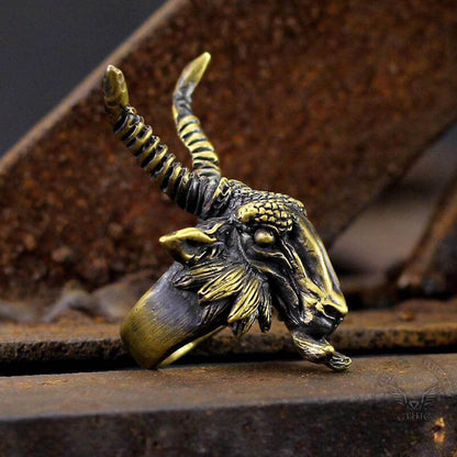 Evil Satan Ram Head Brass Animal Ring