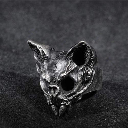Gothic Cat Brass Skull Ring