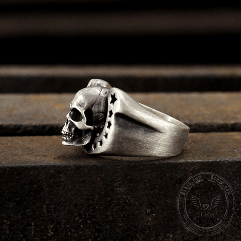 Horseshoe Pentagram Brass Skull Ring
