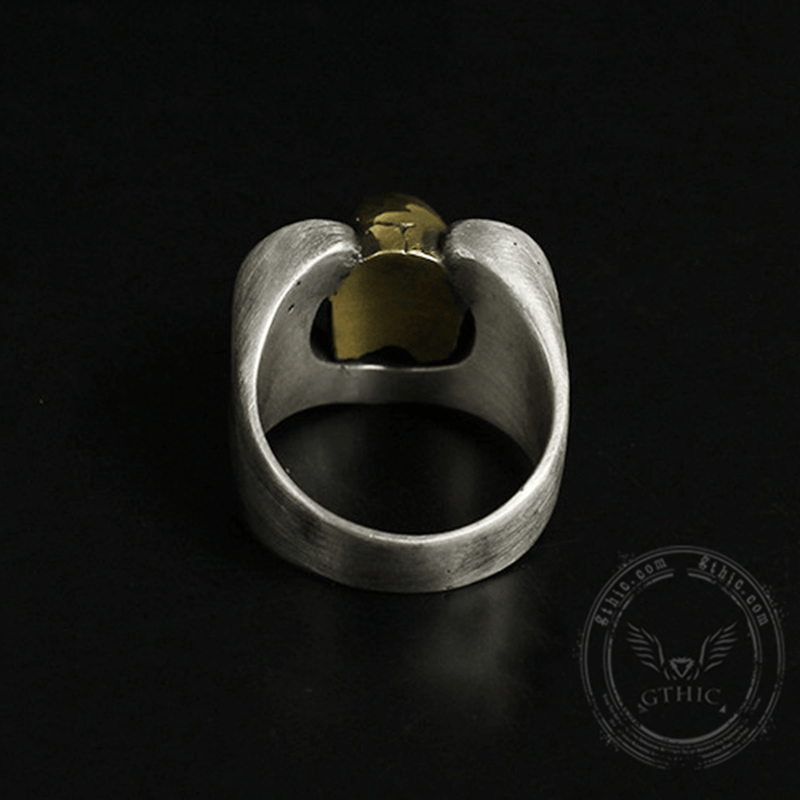 Horseshoe Pentagram Brass Skull Ring