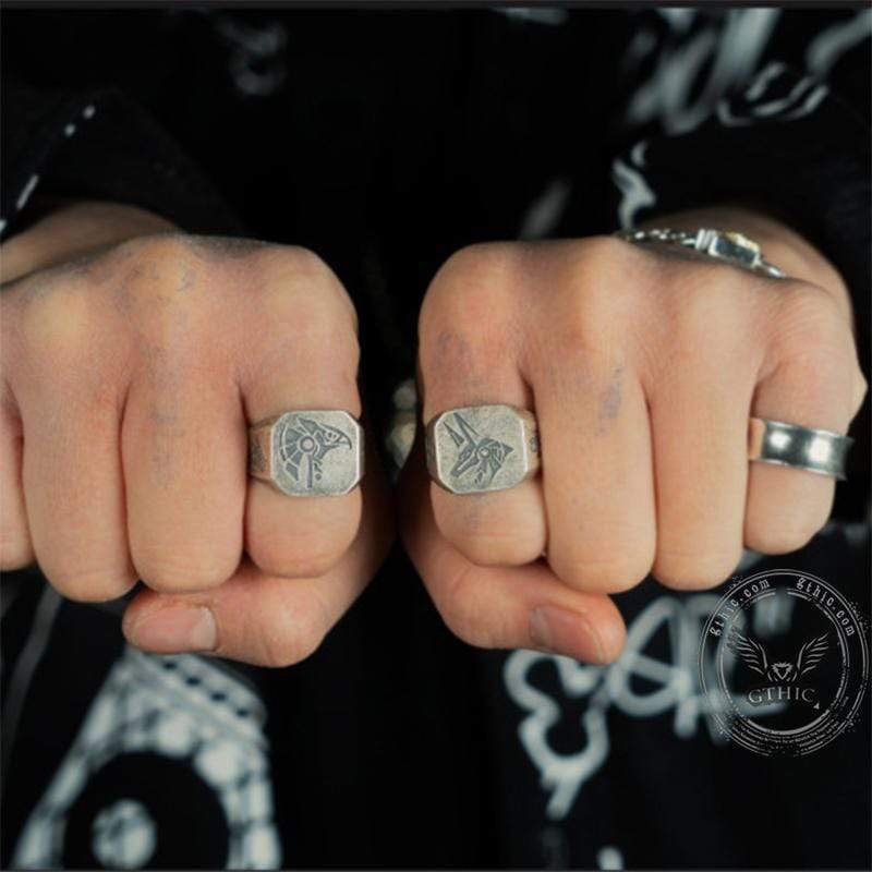 Horus and Anubis Sterling Silver Ring
