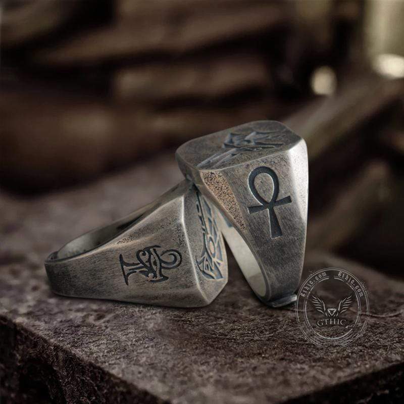 Horus and Anubis Sterling Silver Ring