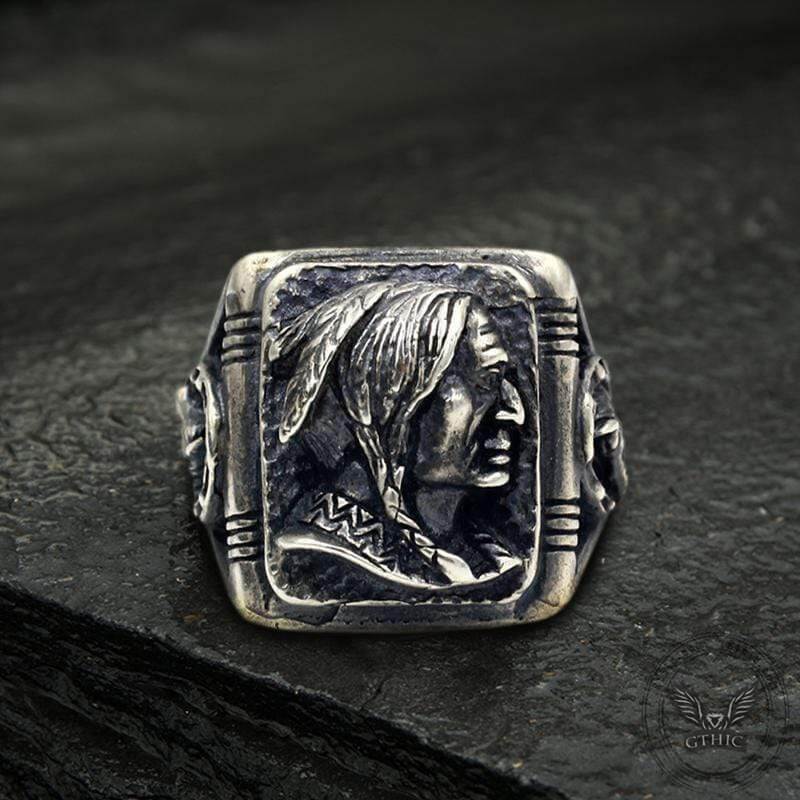 Indian Portrait Sterling Silver Ring