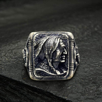 Indian Portrait Sterling Silver Ring