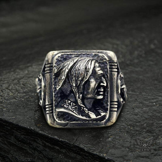 Indian Portrait Sterling Silver Ring