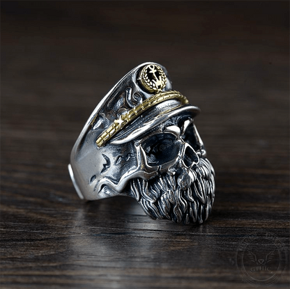 Navy Captain Sterling Silver Skull Ring