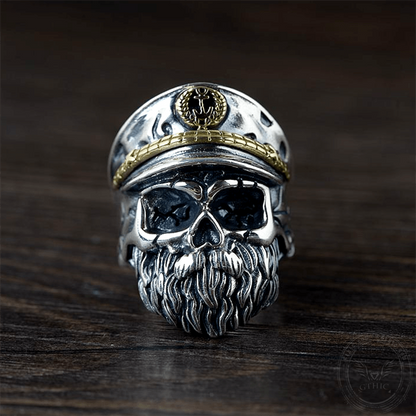 Navy Captain Sterling Silver Skull Ring
