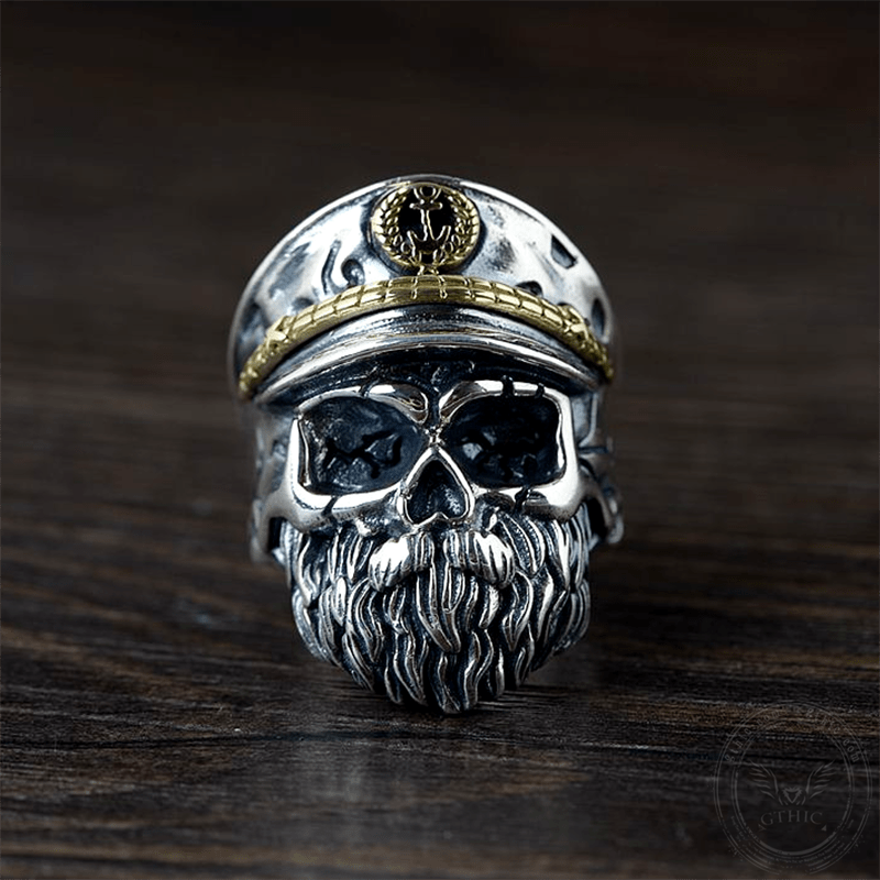 Navy Captain Sterling Silver Skull Ring
