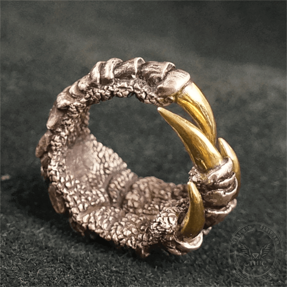 Retro Dragon Claw Brass Sterling Silver Ring