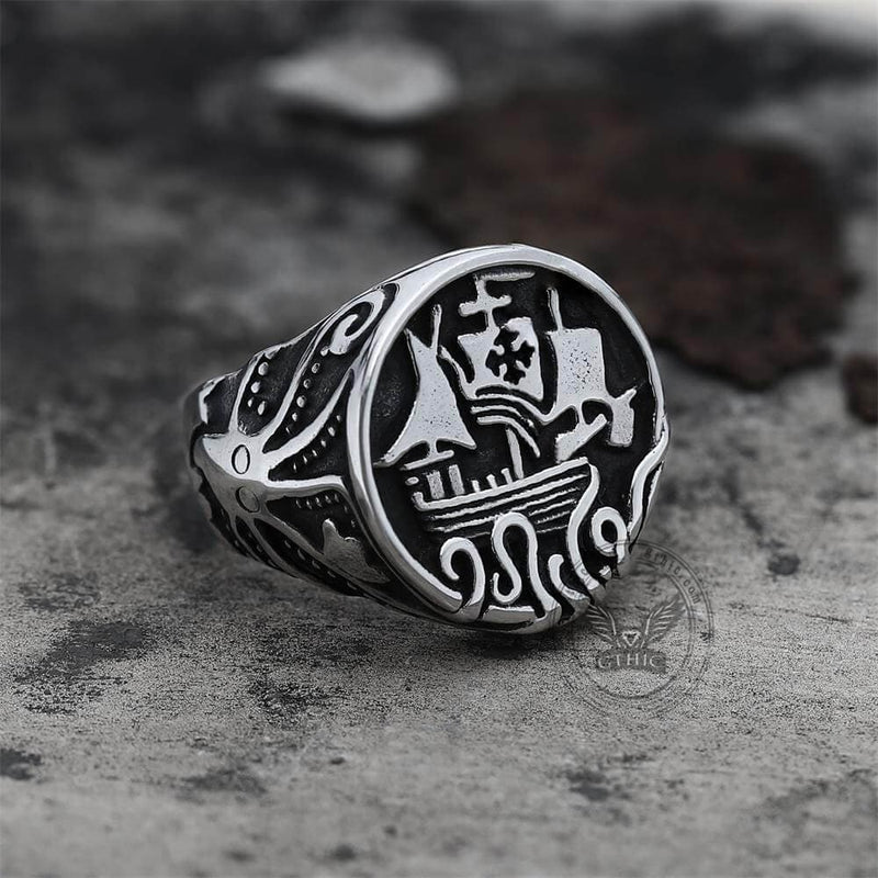 Sailboat Stainless Steel Kraken Octopus Ring