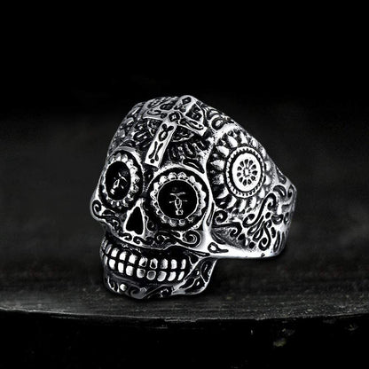 Cross Pattern Stainless Steel Skull Ring