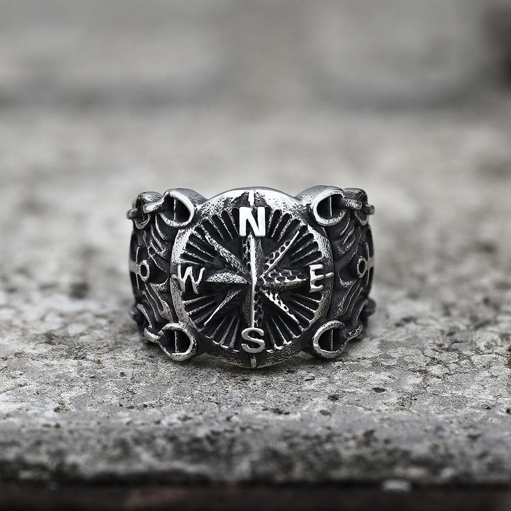 Northern Pirate Compass Stainless Steel Marine Ring