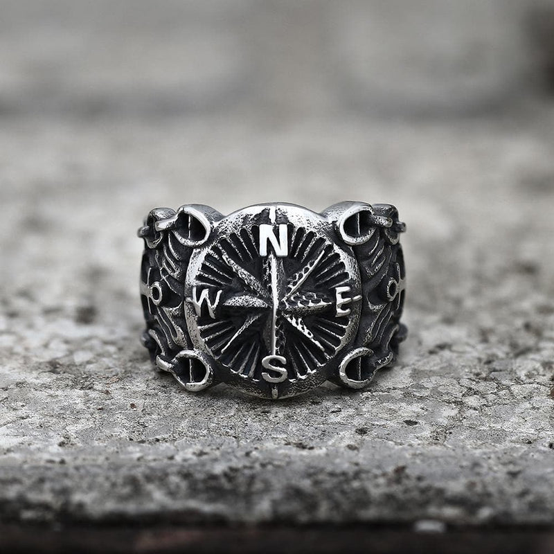 Northern Pirate Compass Stainless Steel Marine Ring