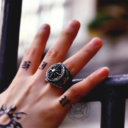 Striking Anchor and Compass Stainless Steel Marine Ring