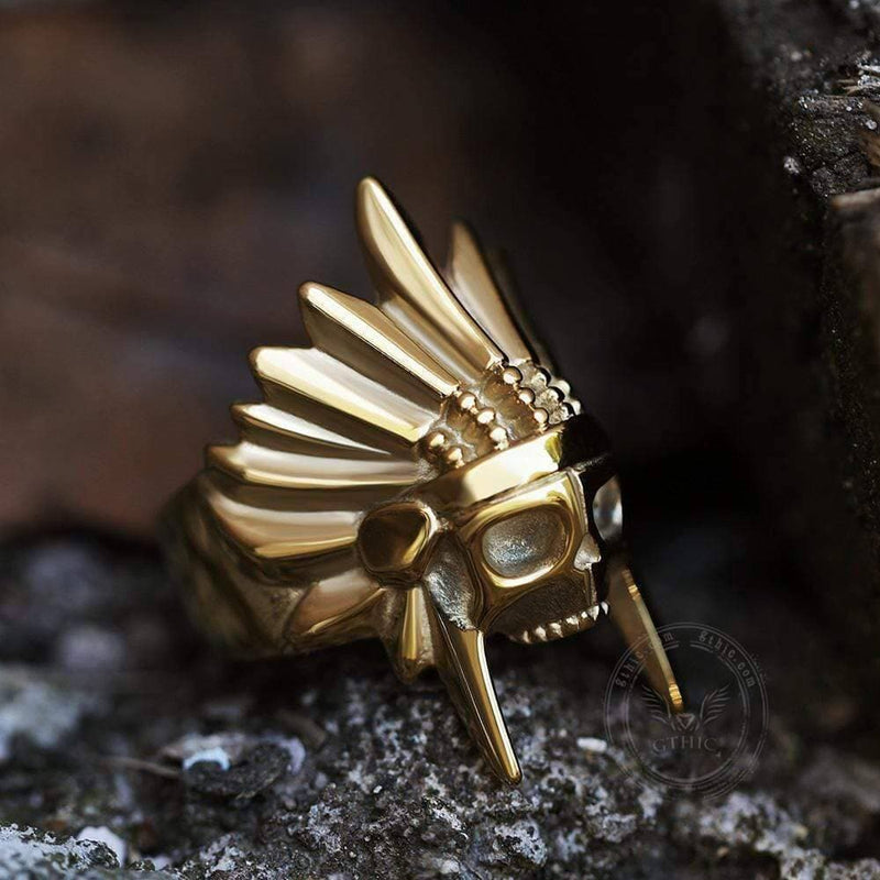 Tribal Chief Stainless Steel Skull Ring