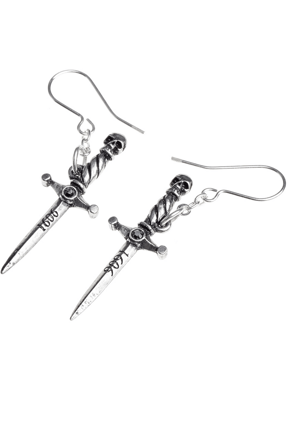 Hand of Macbeth Skull Dagger Earrings With Chain Link Design