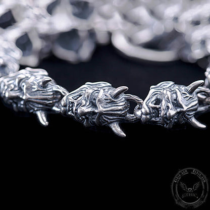 Hannya Oni Mask Sterling Silver Bracelet
