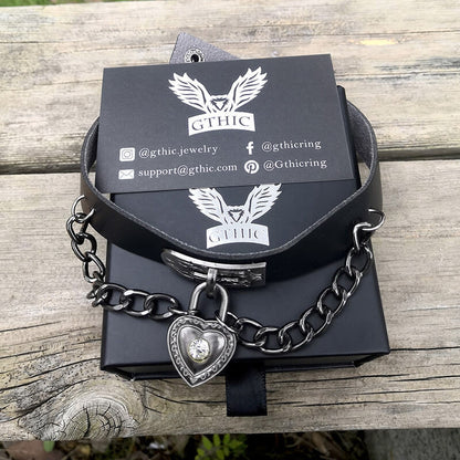 Heart Lock Alloy Leather Choker Necklace