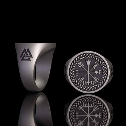 Helm of Awe Valknut Sterling Silver Viking Ring